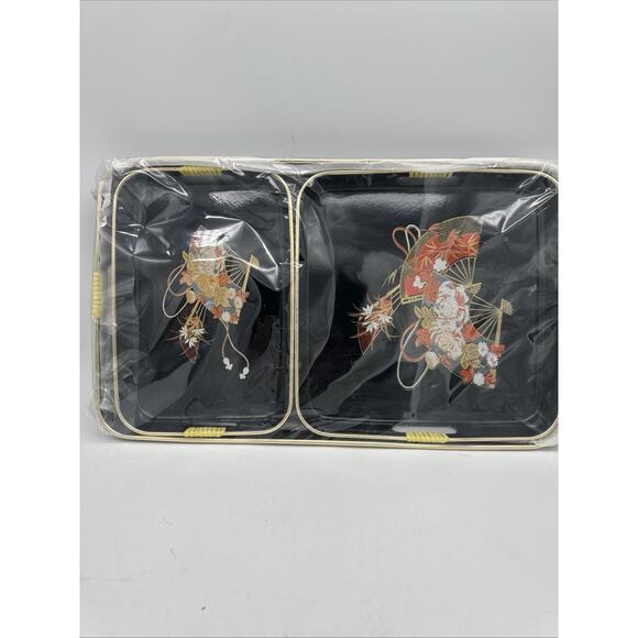 Toyo Japan Nesting Trays 3 Fan Floral Lacquer Serving Set Decor Vintage NEW - Picture 1 of 4
